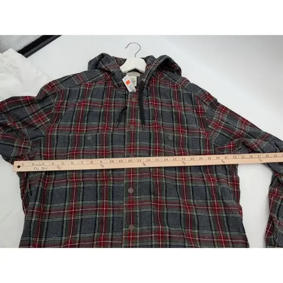 NWT LL Bean Men's XL Hooded Flannel Grey Stewart Outdoors Hiking Camping Fishing - Picture 5 of 7